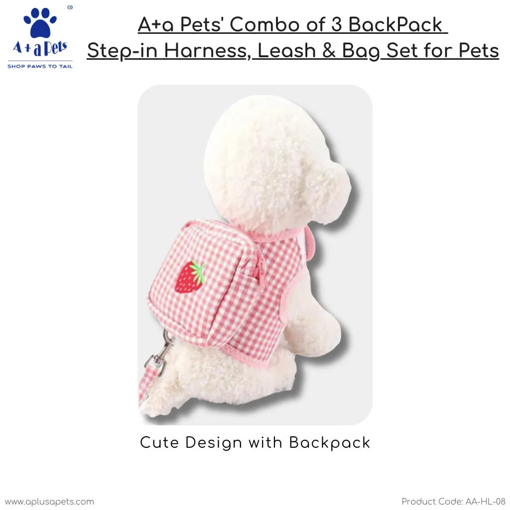 A a Pets' Combo of 3-in-1 Backpack, Harness & Leash Set - Checks Design