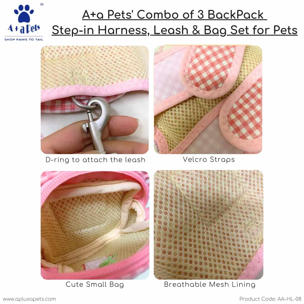 A a Pets' Combo of 3-in-1 Backpack, Harness & Leash Set - Checks Design