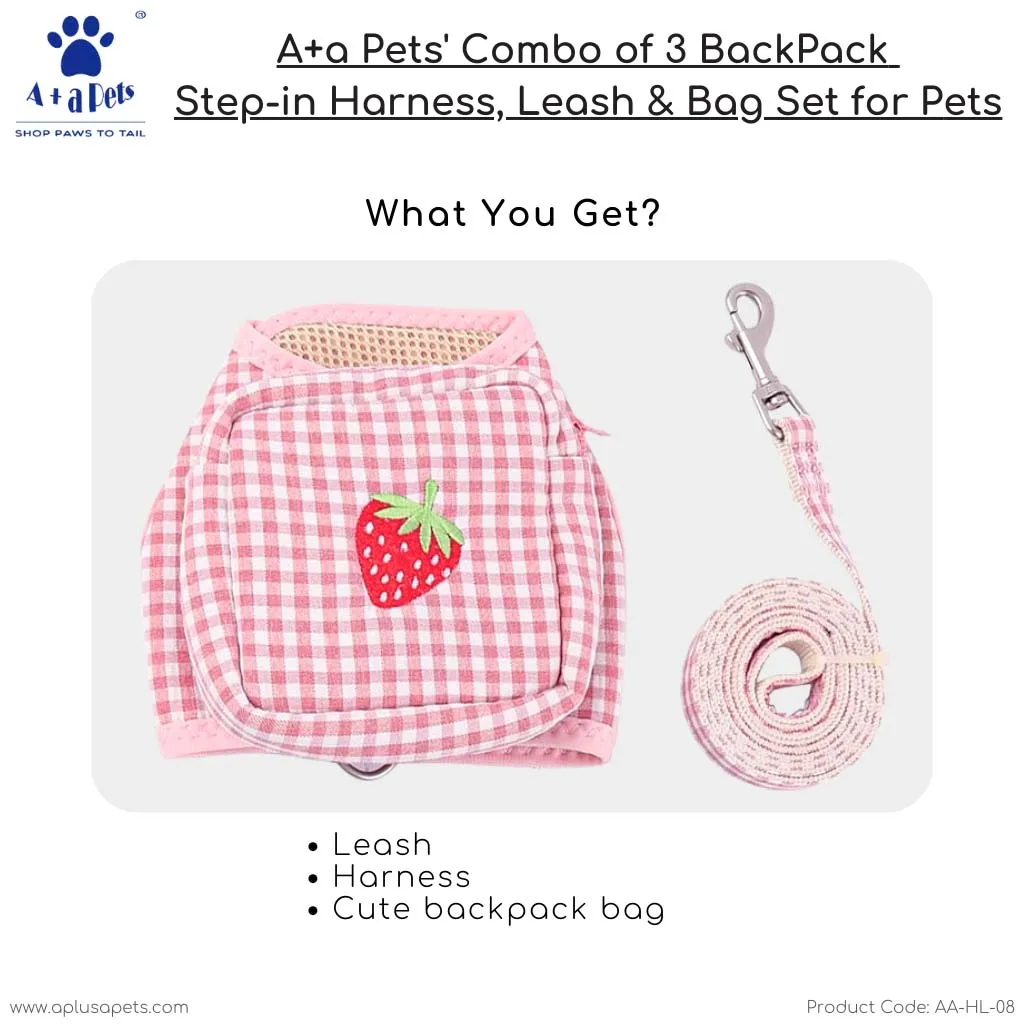 A a Pets' Combo of 3-in-1 Backpack, Harness & Leash Set - Checks Design