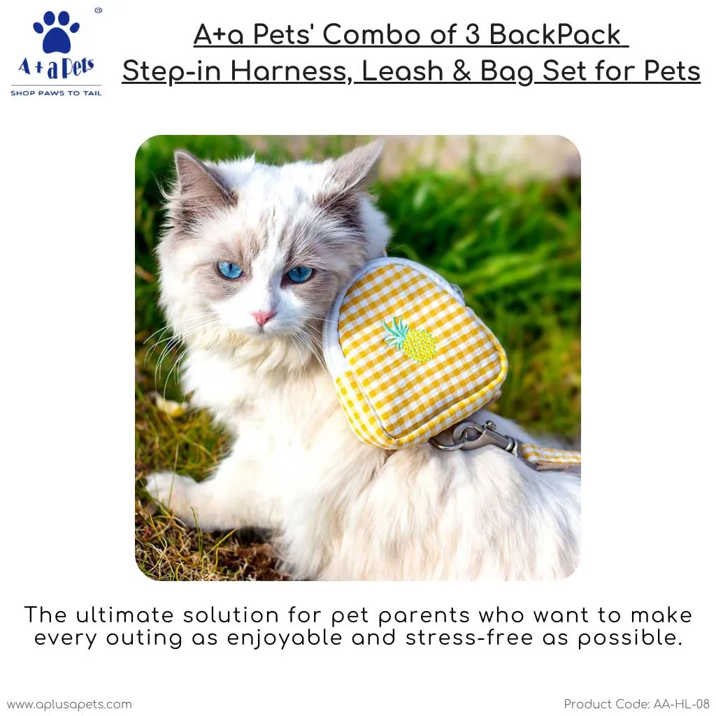 A a Pets' Combo of 3-in-1 Backpack, Harness & Leash Set - Checks Design