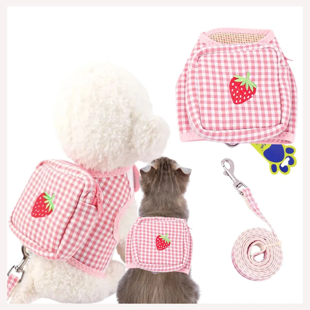 A a Pets' Combo of 3-in-1 Backpack, Harness & Leash Set - Checks Design