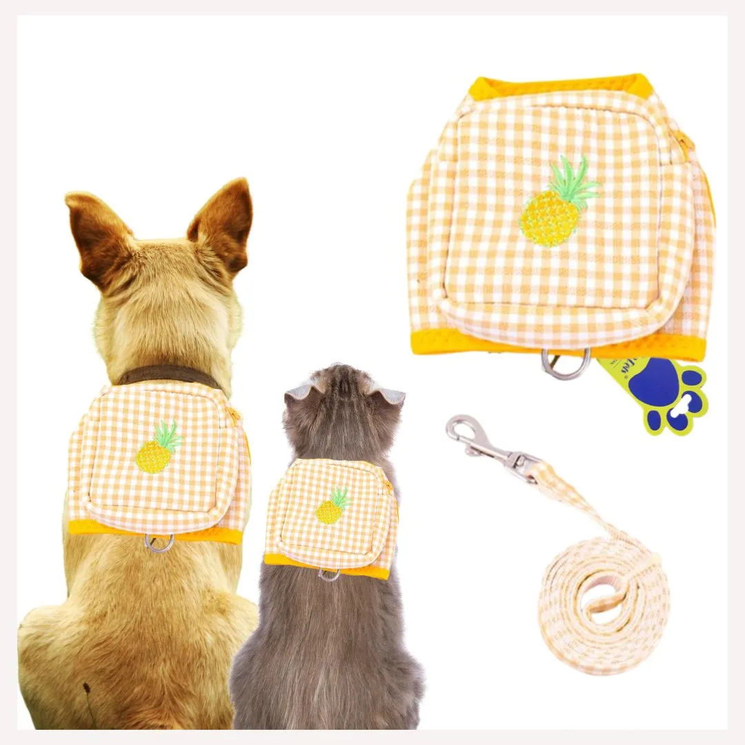 A a Pets' Combo of 3-in-1 Backpack, Harness & Leash Set - Checks Design