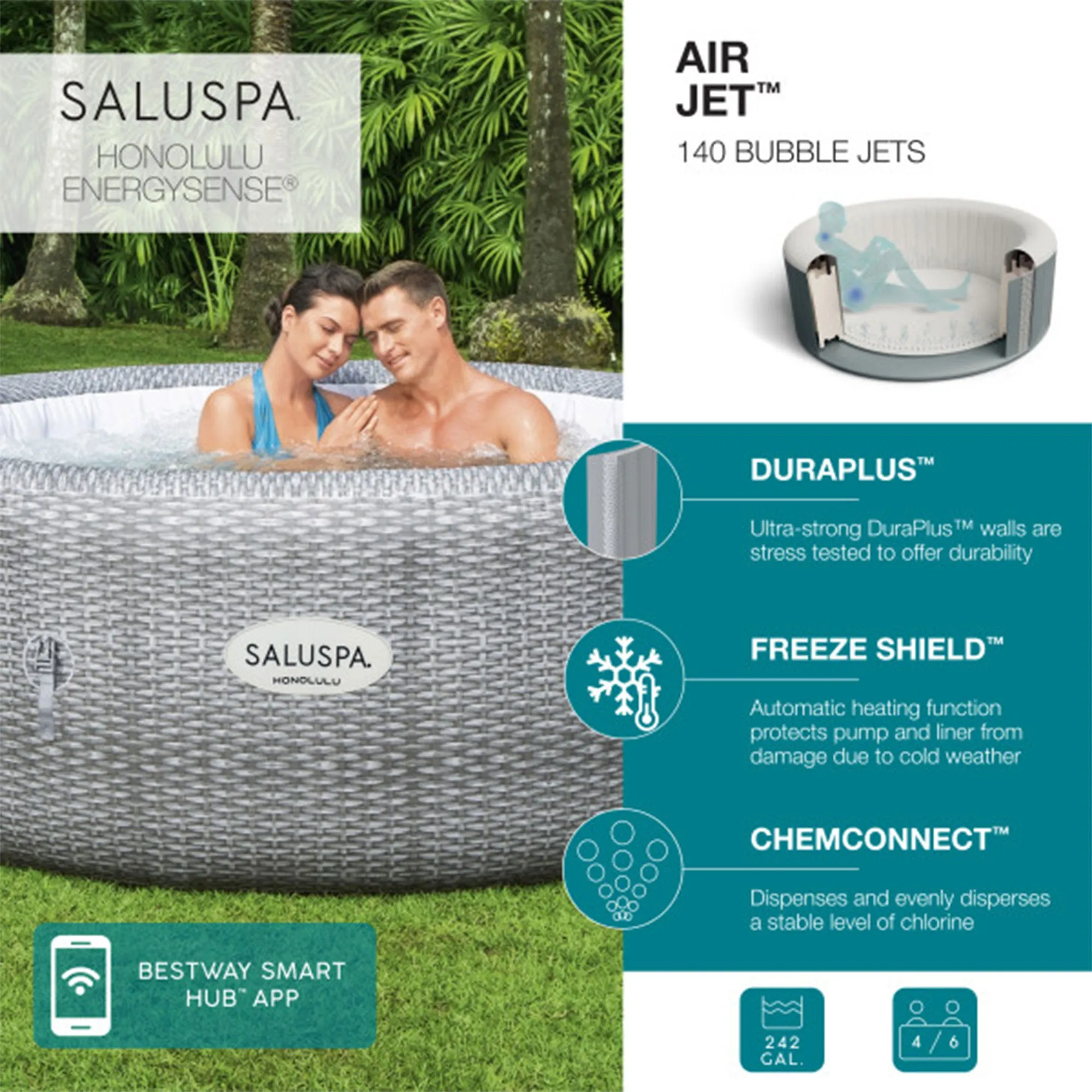 Bestway Coleman Honolulu AirJet Hot Tub with 2 SaluSpa Seat & 2 Headrest Pillows