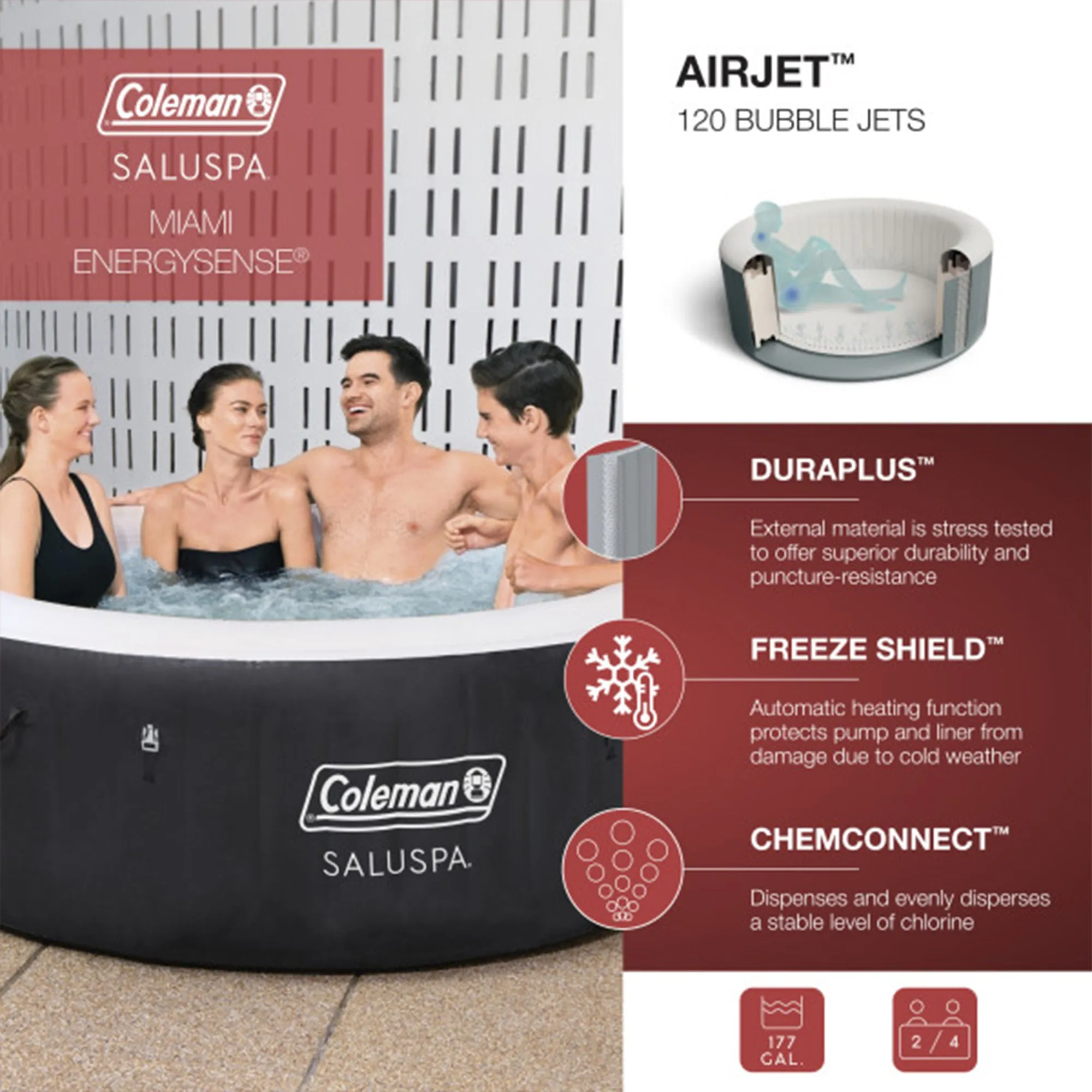 Bestway Coleman Miami AirJet Inflatable Hot Tub with 2 Pack of SaluSpa Spa Seat