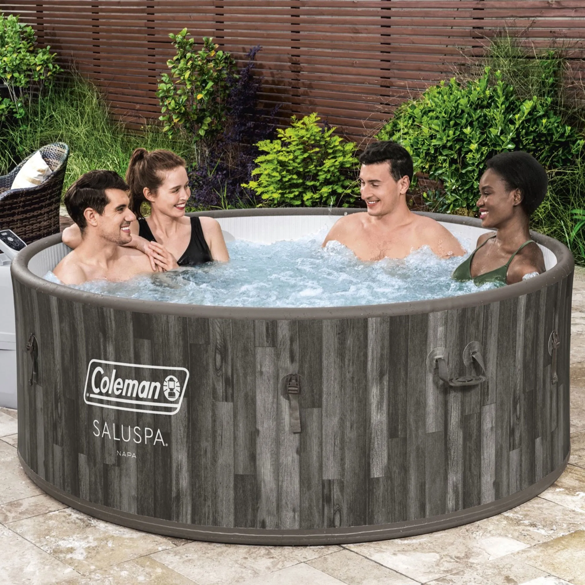 Bestway Coleman Napa AirJet Inflatable Hot Tub with 4 Pack of SaluSpa Spa Seat