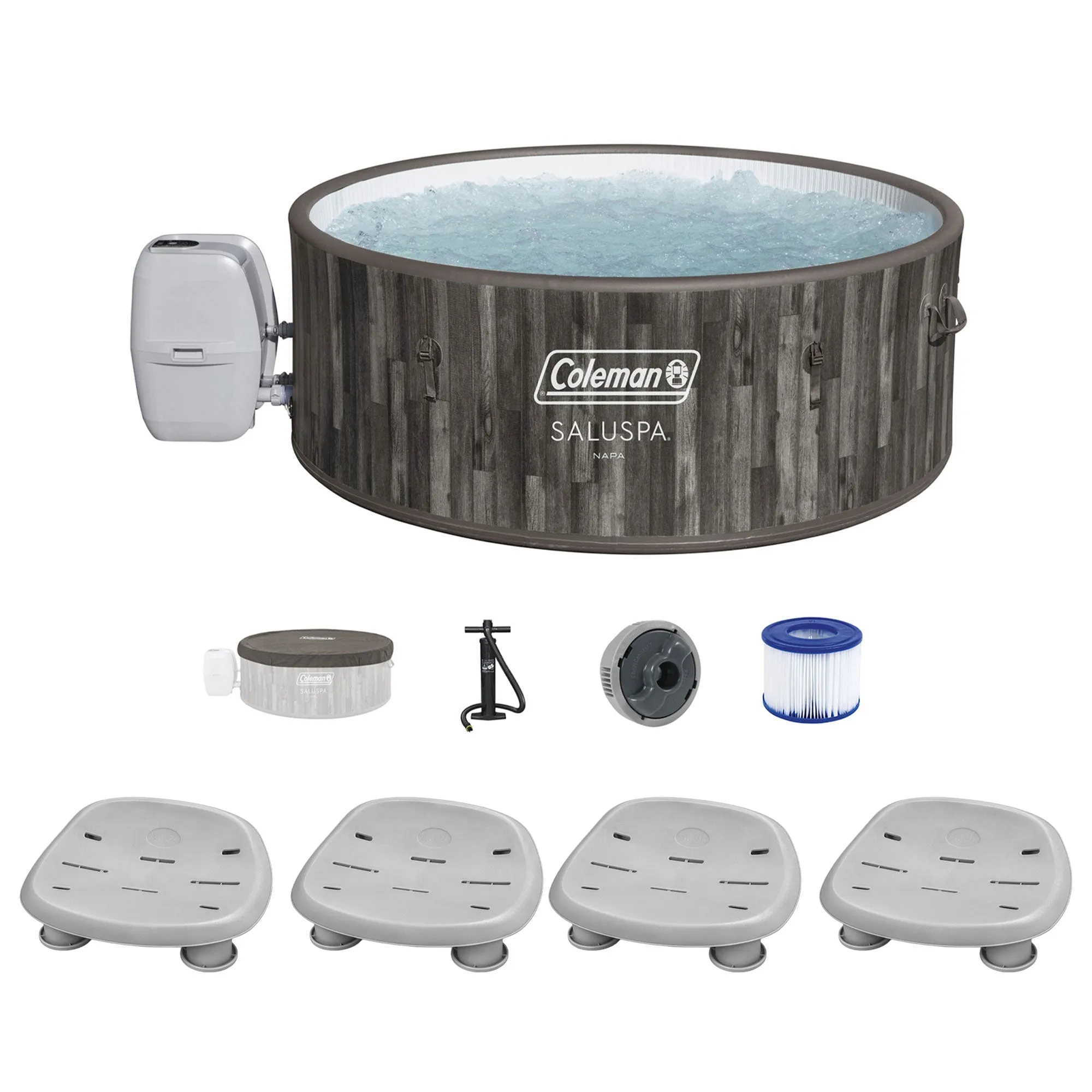 Bestway Coleman Napa AirJet Inflatable Hot Tub with 4 Pack of SaluSpa Spa Seat