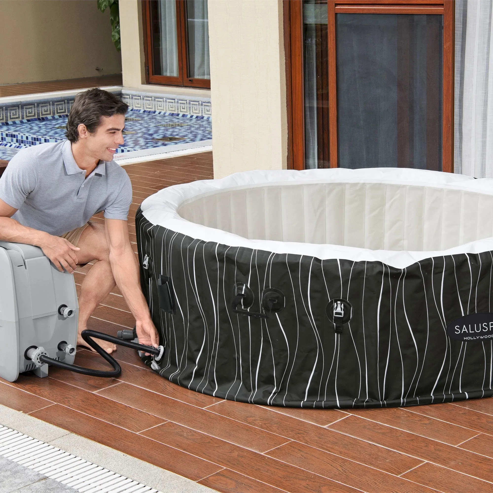 Bestway Hollywood EnergySense Luxe AirJet Inflatable Hot Tub, Black (Used)