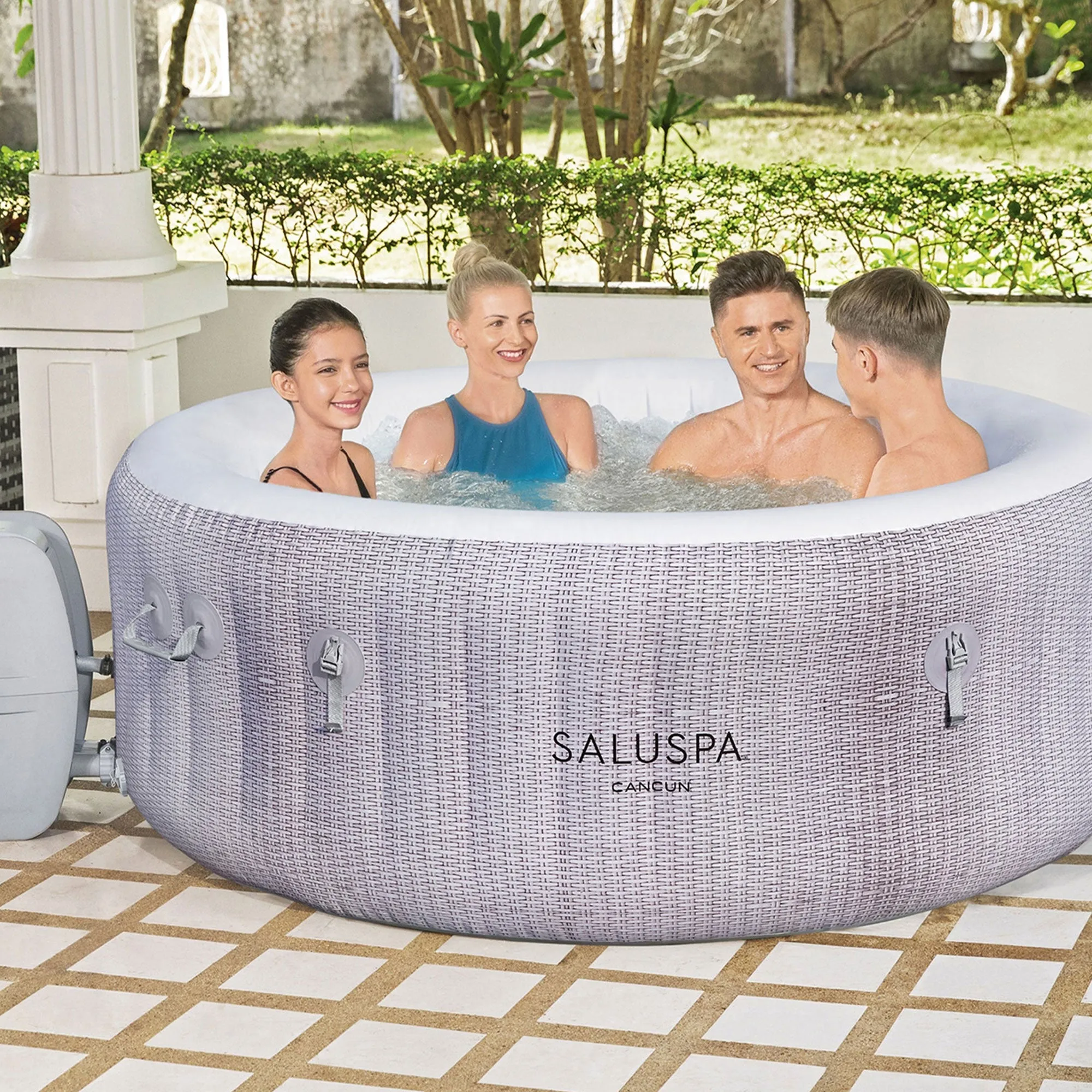 Bestway SaluSpa Cancun Inflatable Hot Tub w/2 SaluSpa Pool/Spa Seat & 2 Pillows