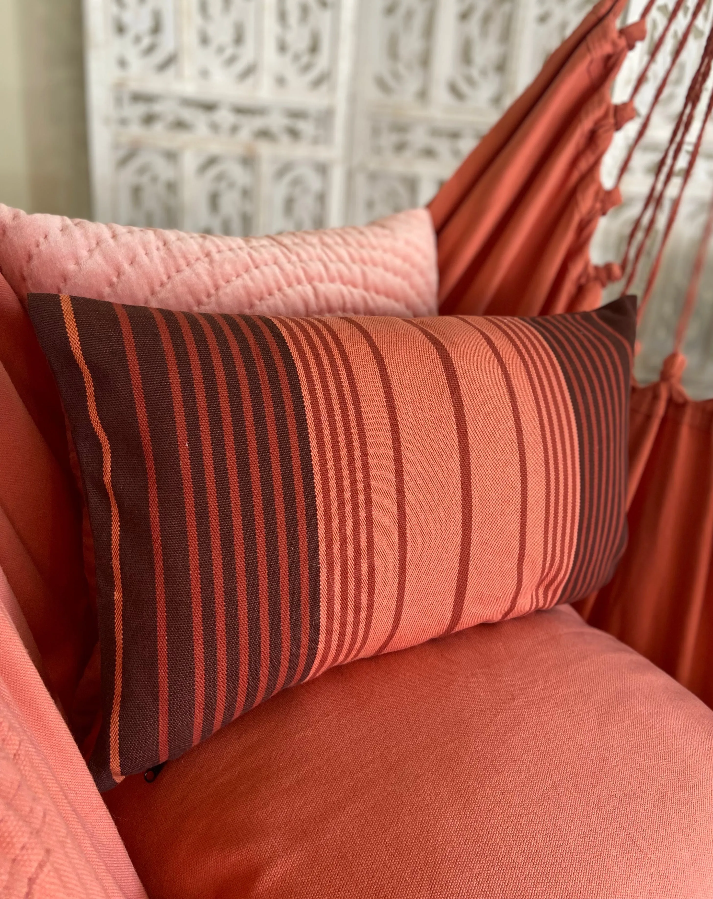 Blush Pink Brown Striped Pillow | BLUSH