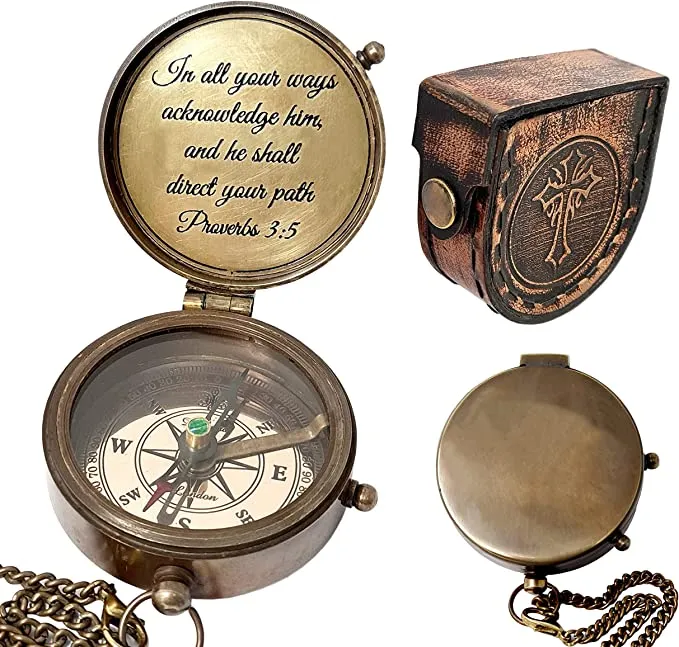 Brass Nautical - Brass Compass Engraved Gift for Son, Grandson, Daughter, Baptism, Confirmation Communion Godson Church Graduation Day