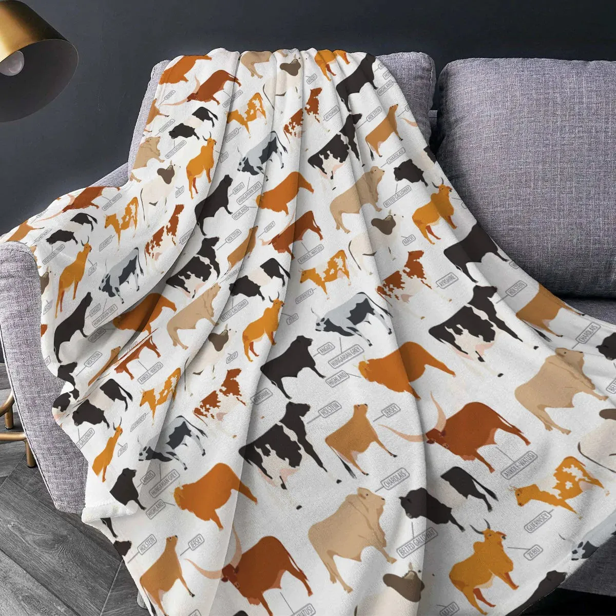 Cattle Breed Pattern Blanket, Farm Fleece Sherpa 60x80 Blanket, Farm Blanket, Cute Animal Warm Soft Cozy Blanket