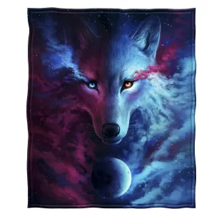 Celestial Wolf Fleece Blanket For Bed, 75" X 90" Queen Size Celestial Fleece