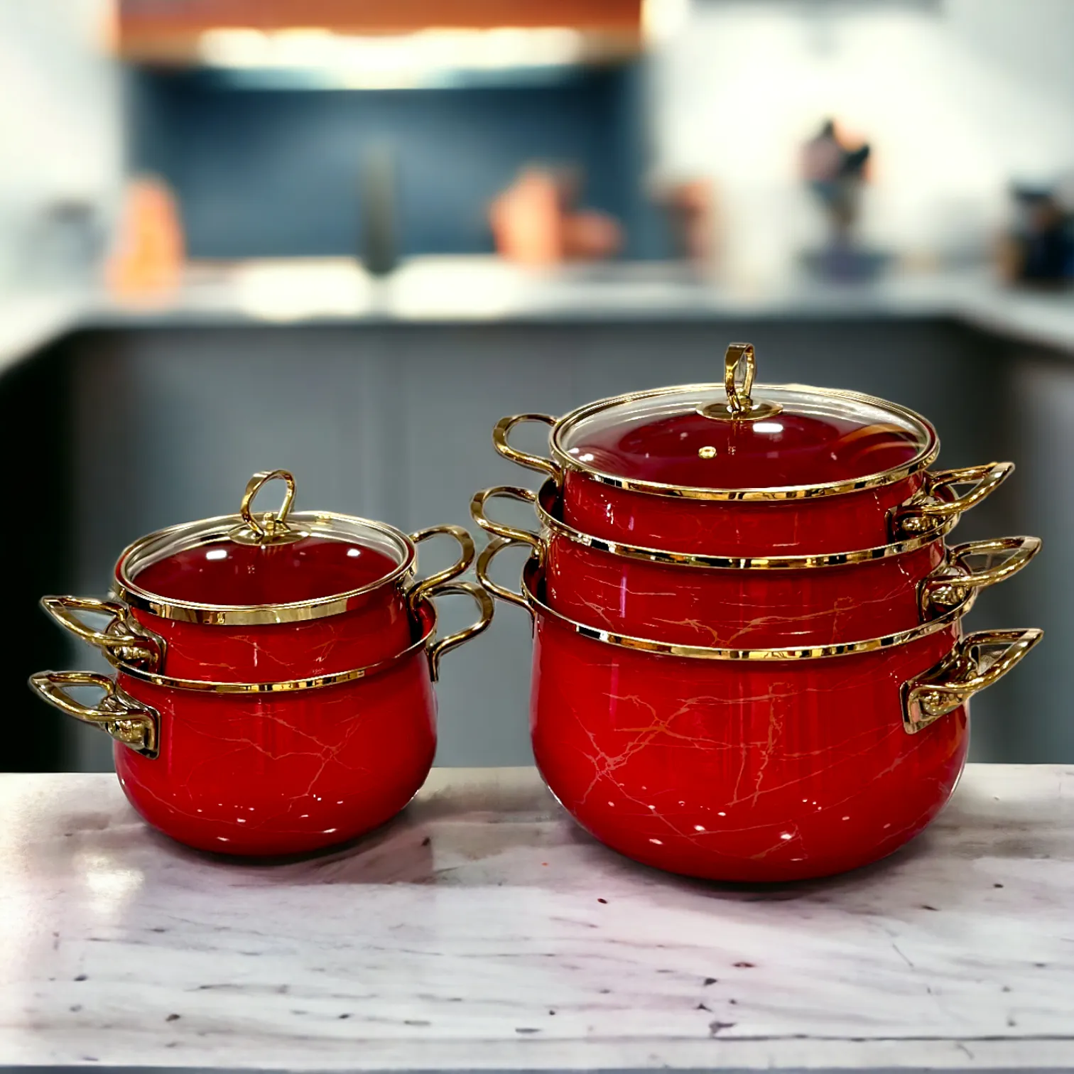 Ceramic Coating Cooking & Serving Pots-Red