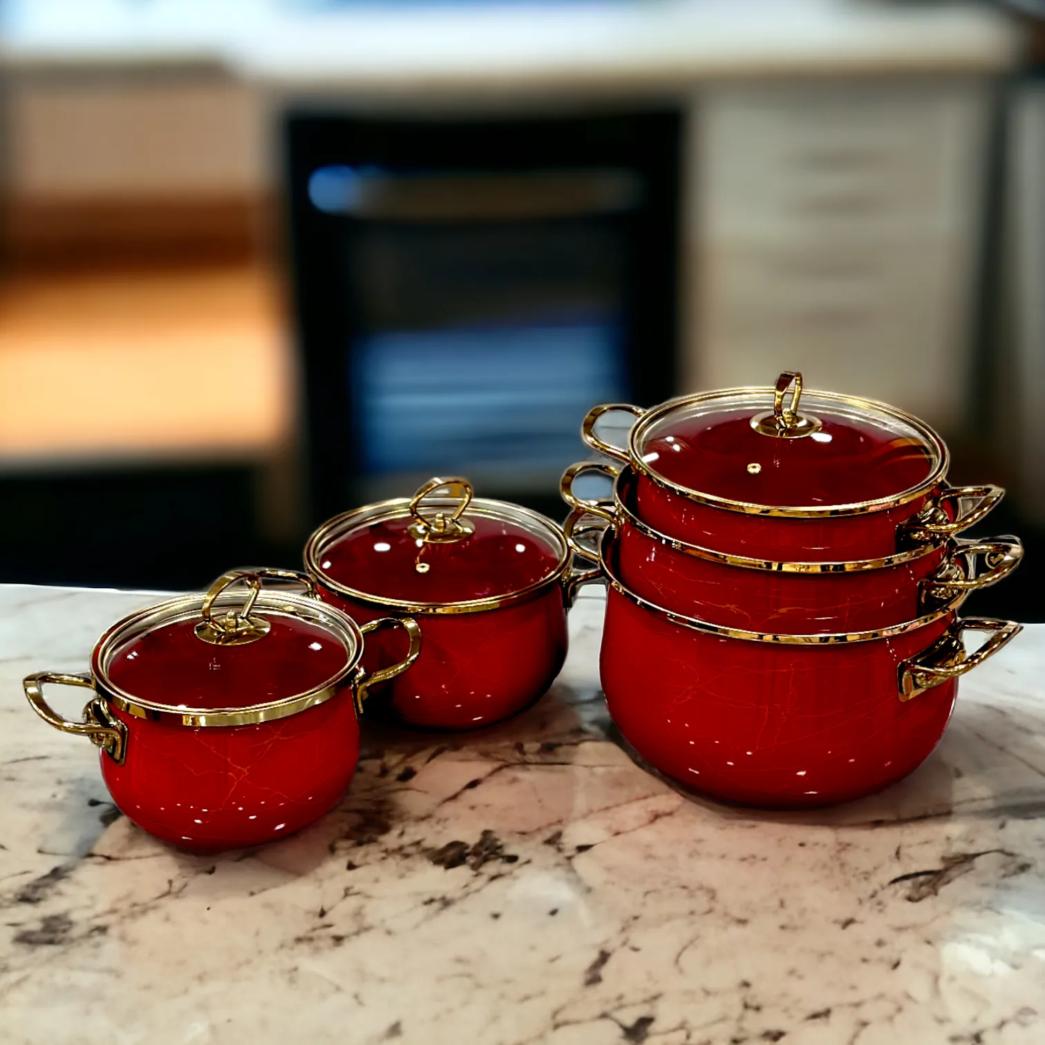 Ceramic Coating Cooking & Serving Pots-Red