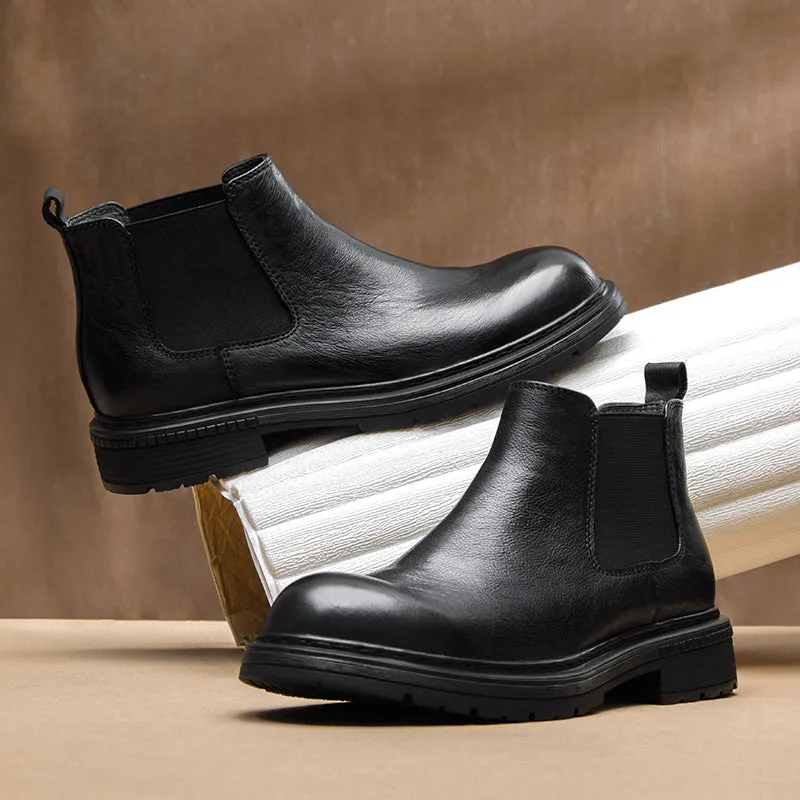 ChicLeather Leisure Slip-On Ankle Boots