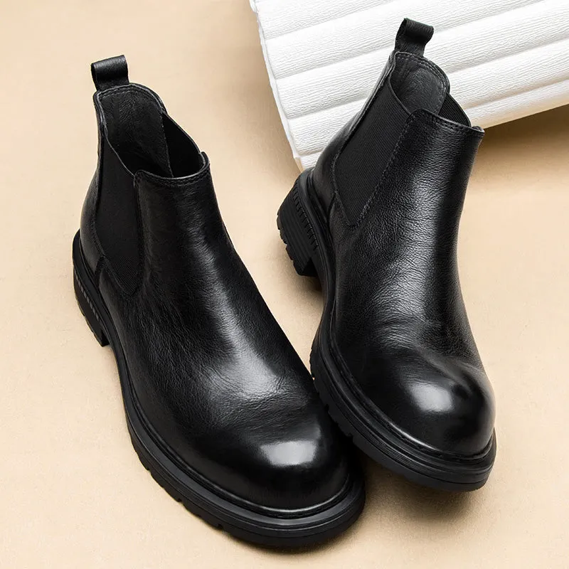 ChicLeather Leisure Slip-On Ankle Boots