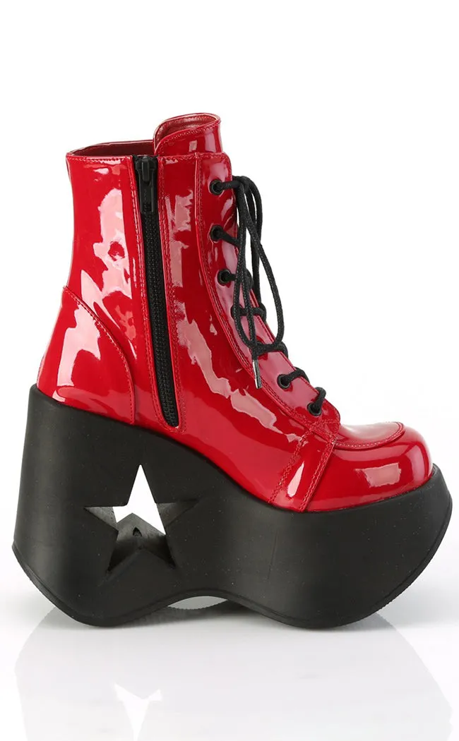 DYNAMITE-106 Red Patent Ankle Boots