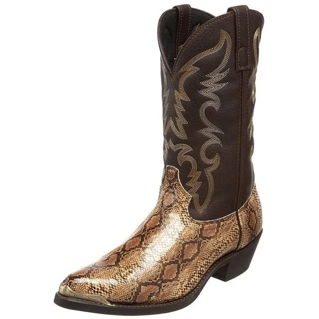 Embroidered Exotic Western Mid-Calf Cowboy Boots