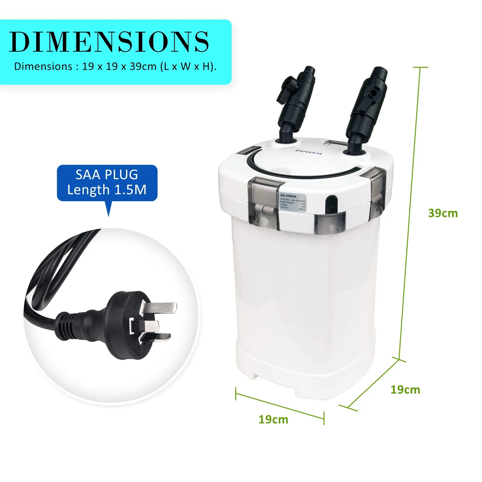 Energy Efficient 1000L/H Canister Aquarium Filter, Dynamic Power