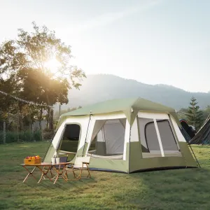 everyday 6 Person Outdoor Family Tent, Polyester Cloth Camping Tent with Storage Bags for Festivals, Backyard, Mountaineering, Rainfly & Windproof, Army Green & White