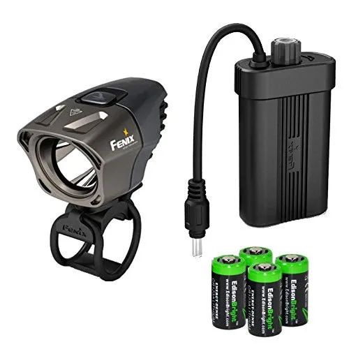 Fenix BT20 750 lumens Dual Distance Beam Cree LED 5 Mode Bike (Bicycle) Light with Helmet Mount, Battery Case Sleeve and 4 X EdisonBright CR123 Batteries bundle.