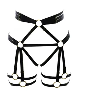 Fetish Black Waist Harness Leg Garter | Crotch Less | Adjustable Free Size