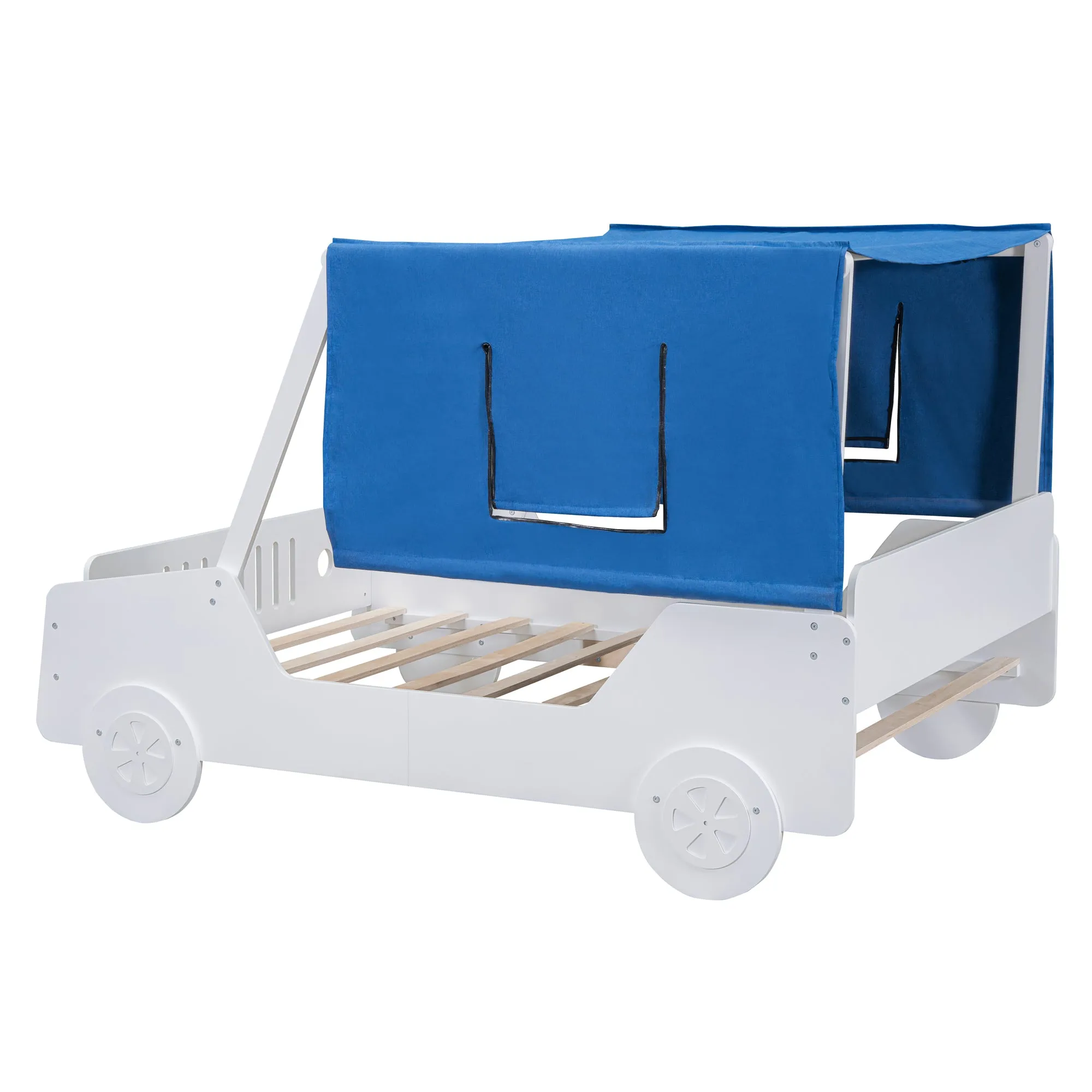 Full Size Car Shaped Bed with Tents,White