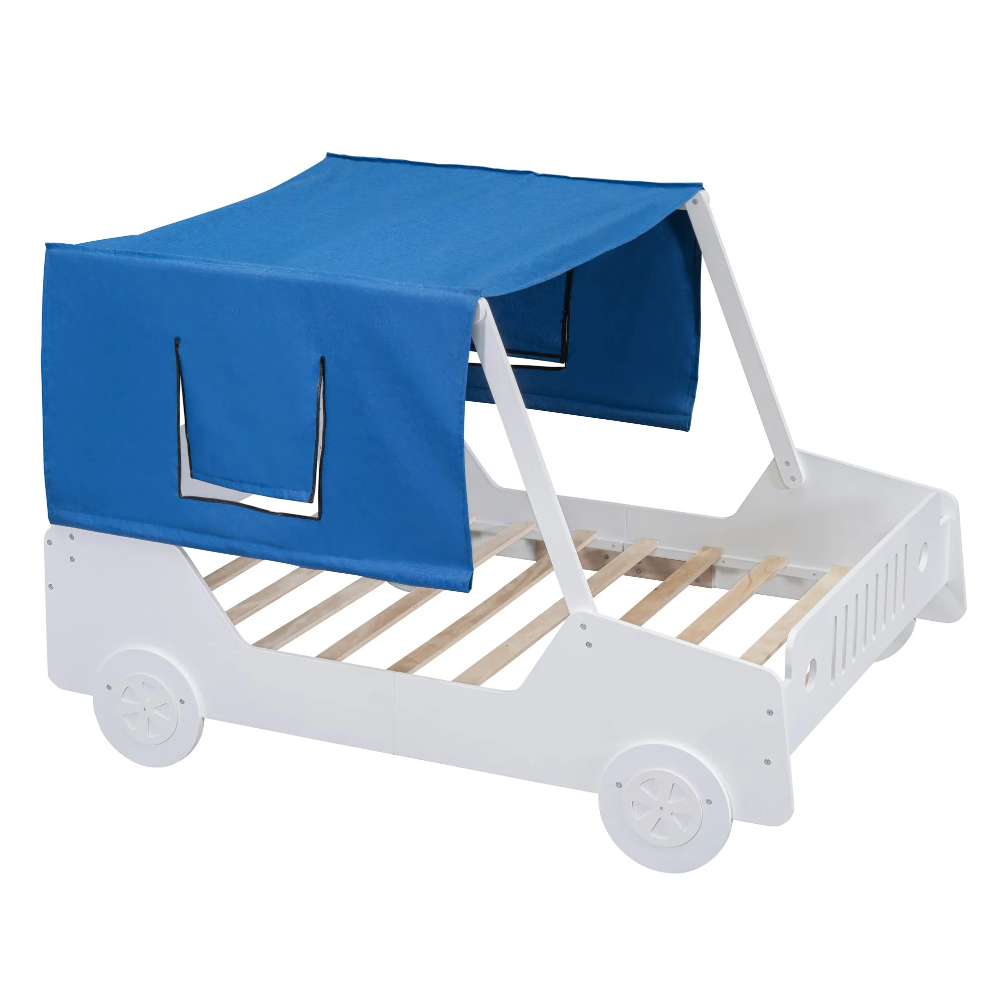 Full Size Car Shaped Bed with Tents,White