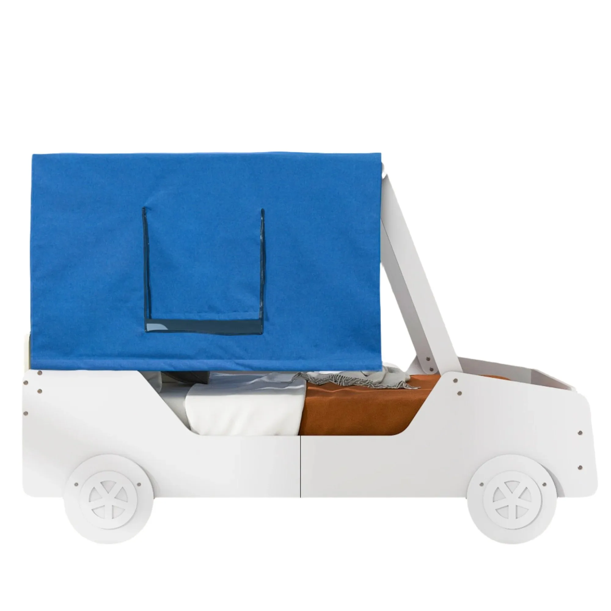 Full Size Car Shaped Bed with Tents,White