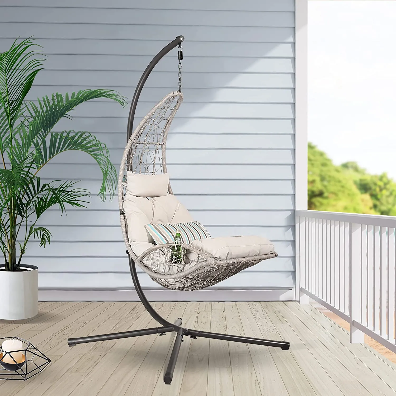 Hanging Chair Patio Wicker Rattan Swing Basket Moon