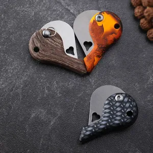 Heart Shaped Hollow Blade Pocket Folding Knife Keychain