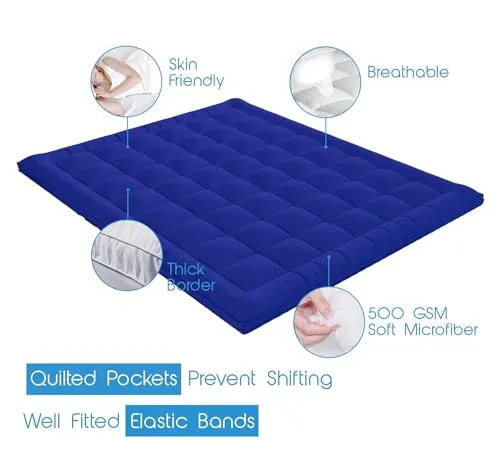 K G N Sales Super Soft 500 GSM Microfiber Mattress Padding |Topper for Comfortable Sleep-72 X 78 (Blue)