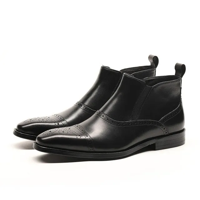 Luxury Exotic Cow Leather Ankle Chelsea Boots