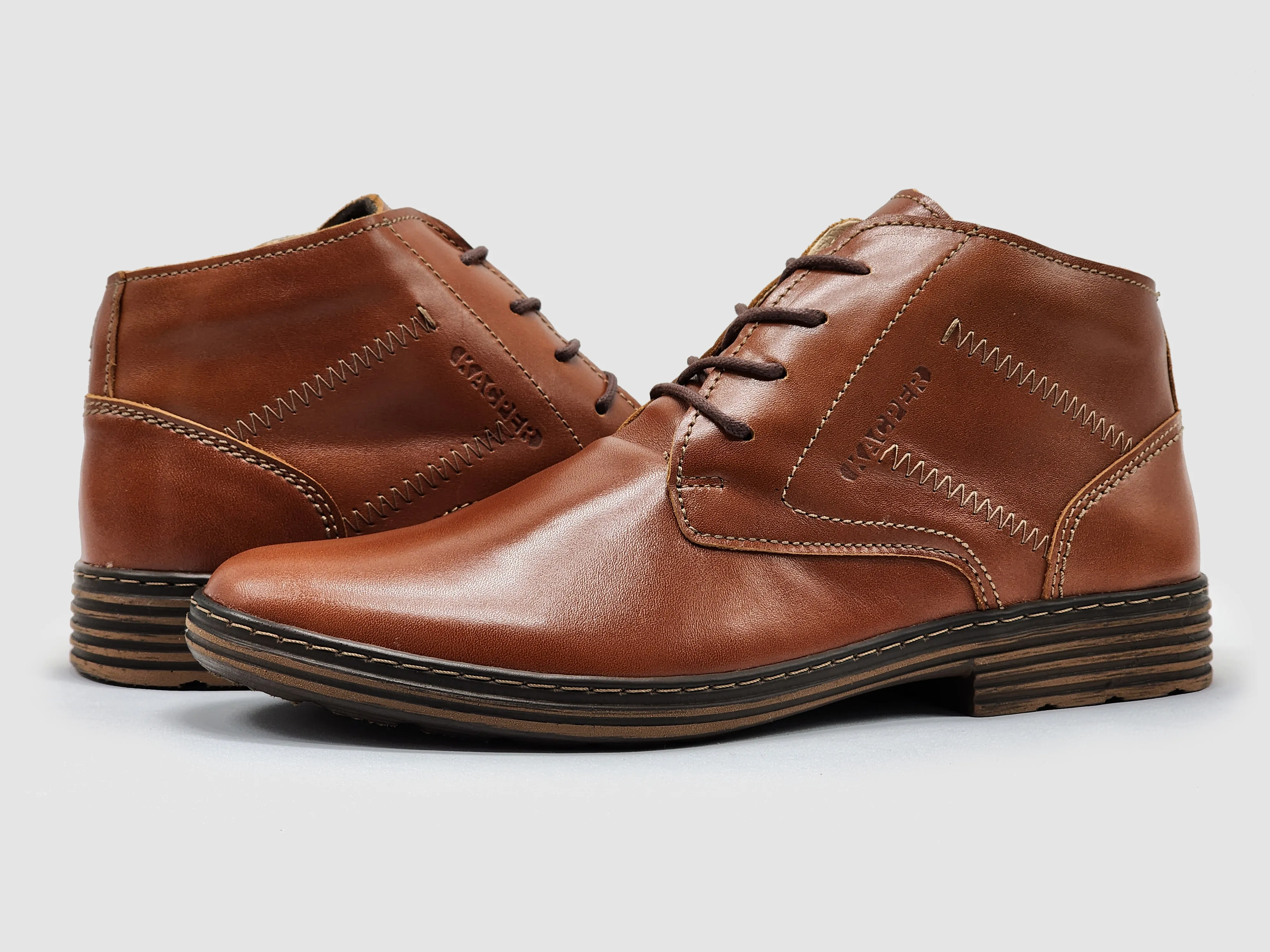 Men's Modern Wool-Lined Zip-Up Leather Boots - Brown