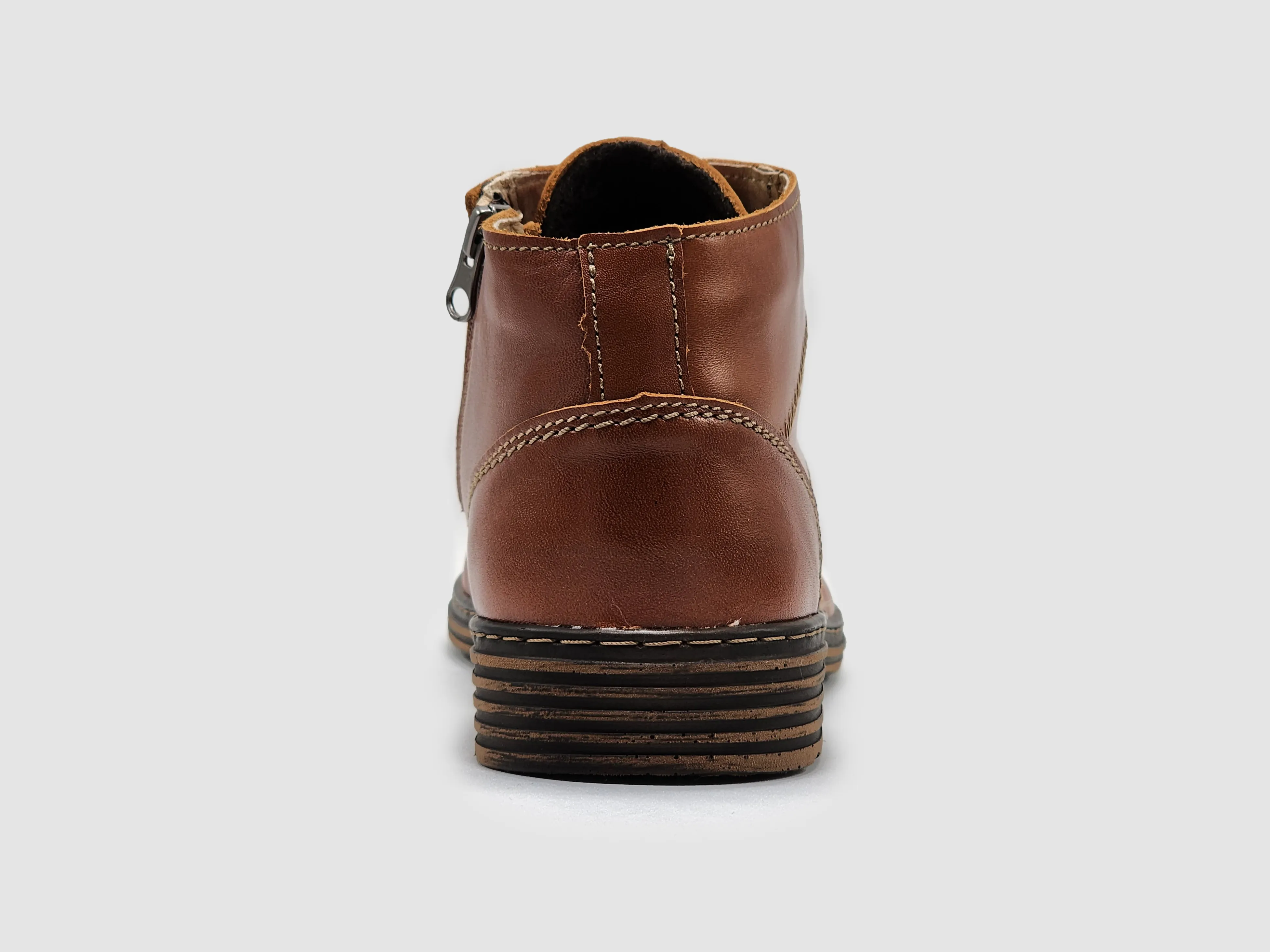 Men's Modern Wool-Lined Zip-Up Leather Boots - Brown