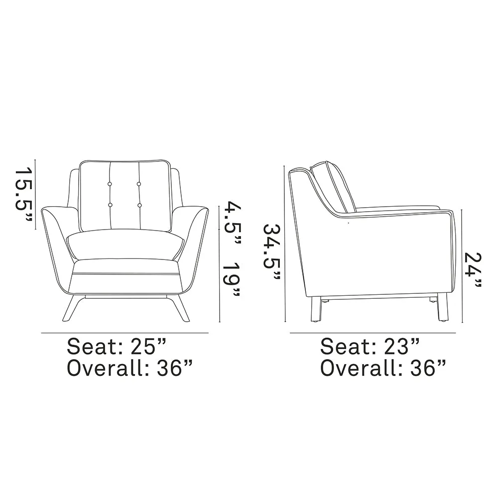 Modern Accent ArmChair With Upholstered Fabric Chair - Tapered Wood Legs Comfy Chairs