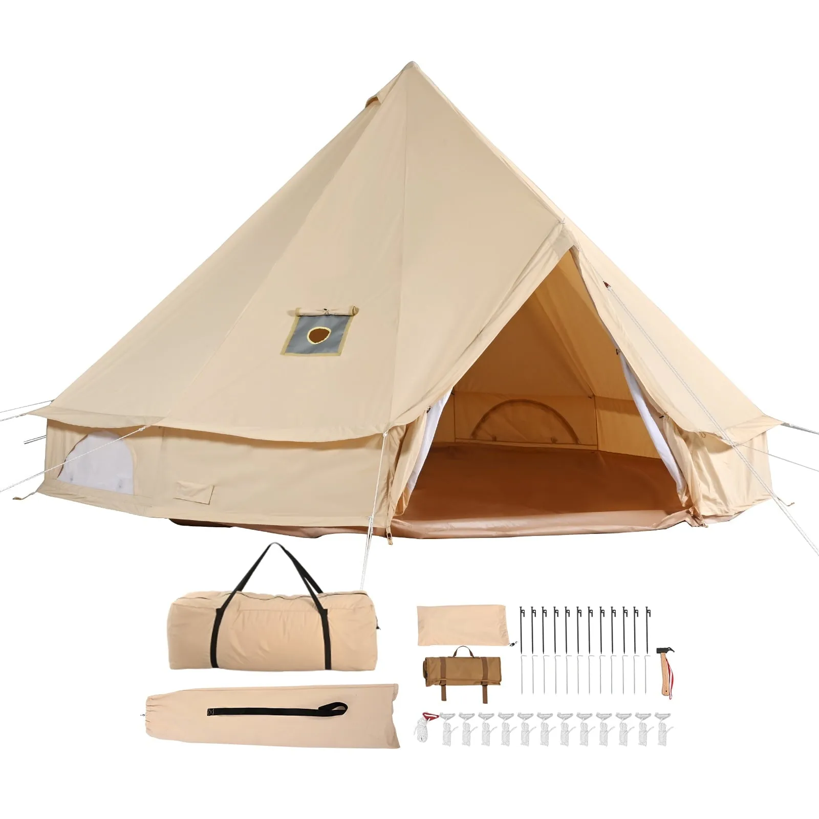 modern Canvas Bell Tent 5m/16.4ft 4-Season Camping Yurt Tent with Stove Jack