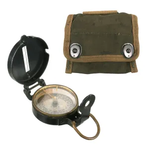 Original U.S. WWII US Army M1938 Lensatic Compass By Superior Magneto Co. With Pouch