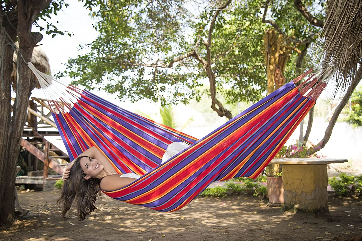 Premium Brazilian Style Double Hammock with Bamboo Stand