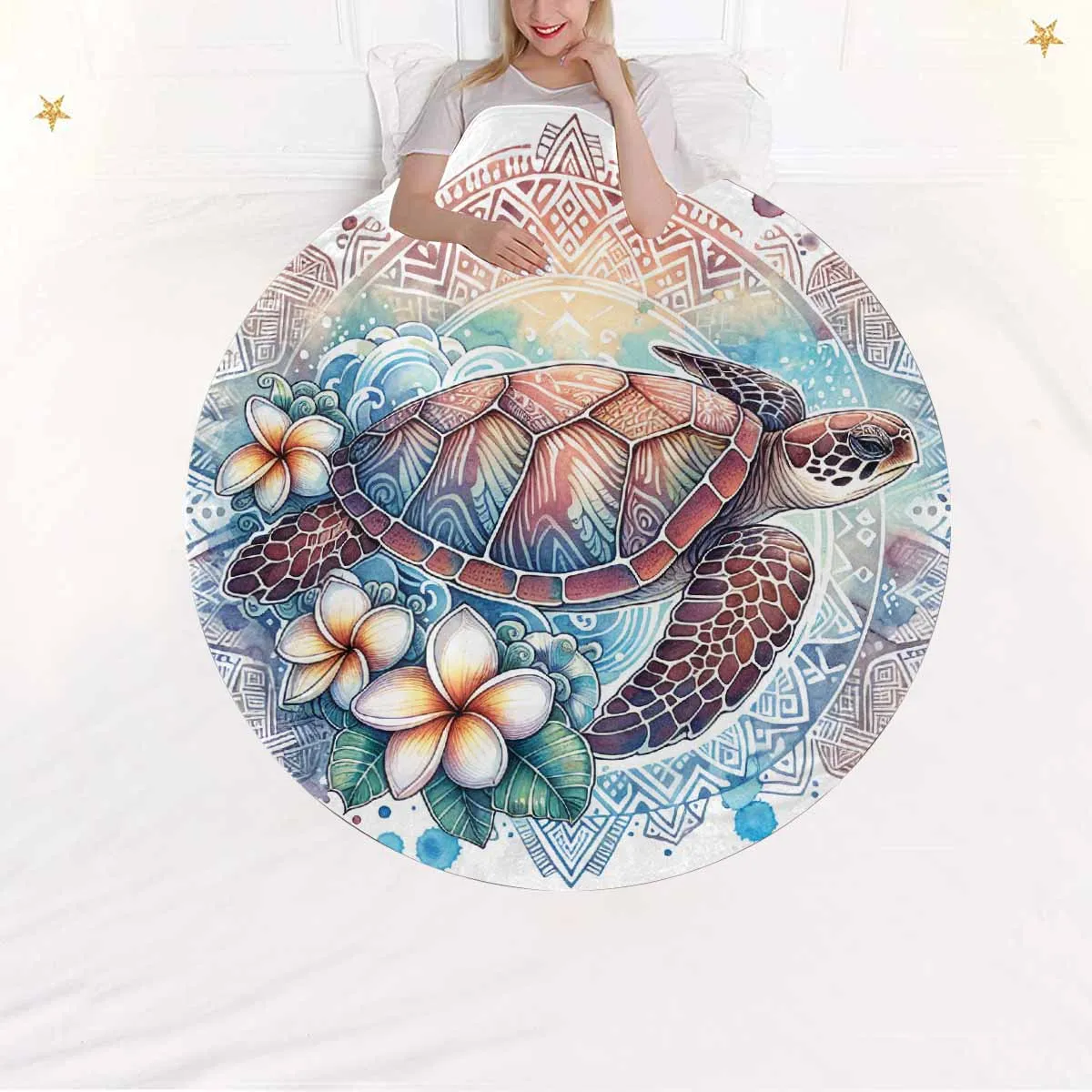 Sea_Animals_Turtle_Awd351107  Circular Micro Fleece Blanket 60"