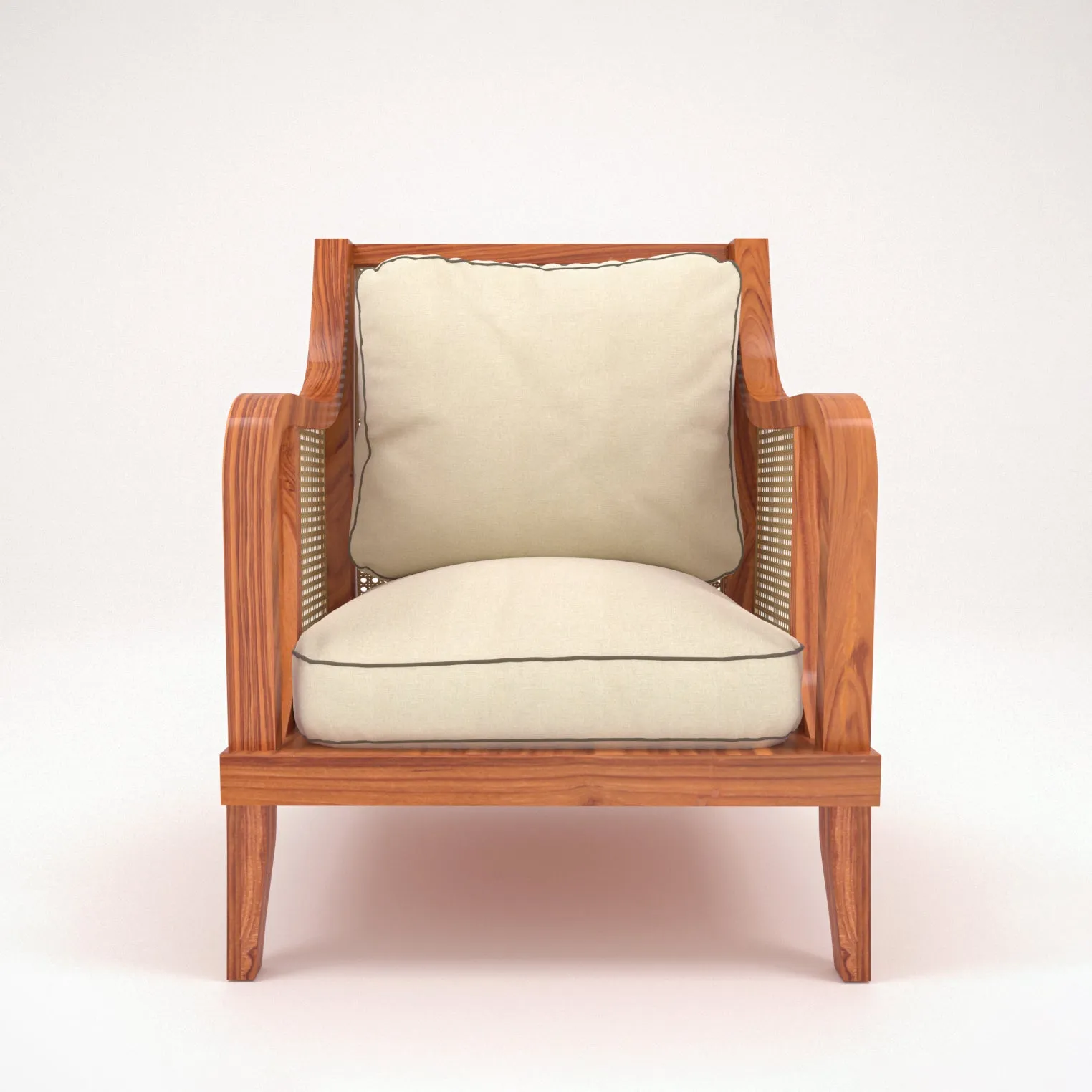 Solid Teak Wooden Comfy Upholstered Handmade Cane Chair