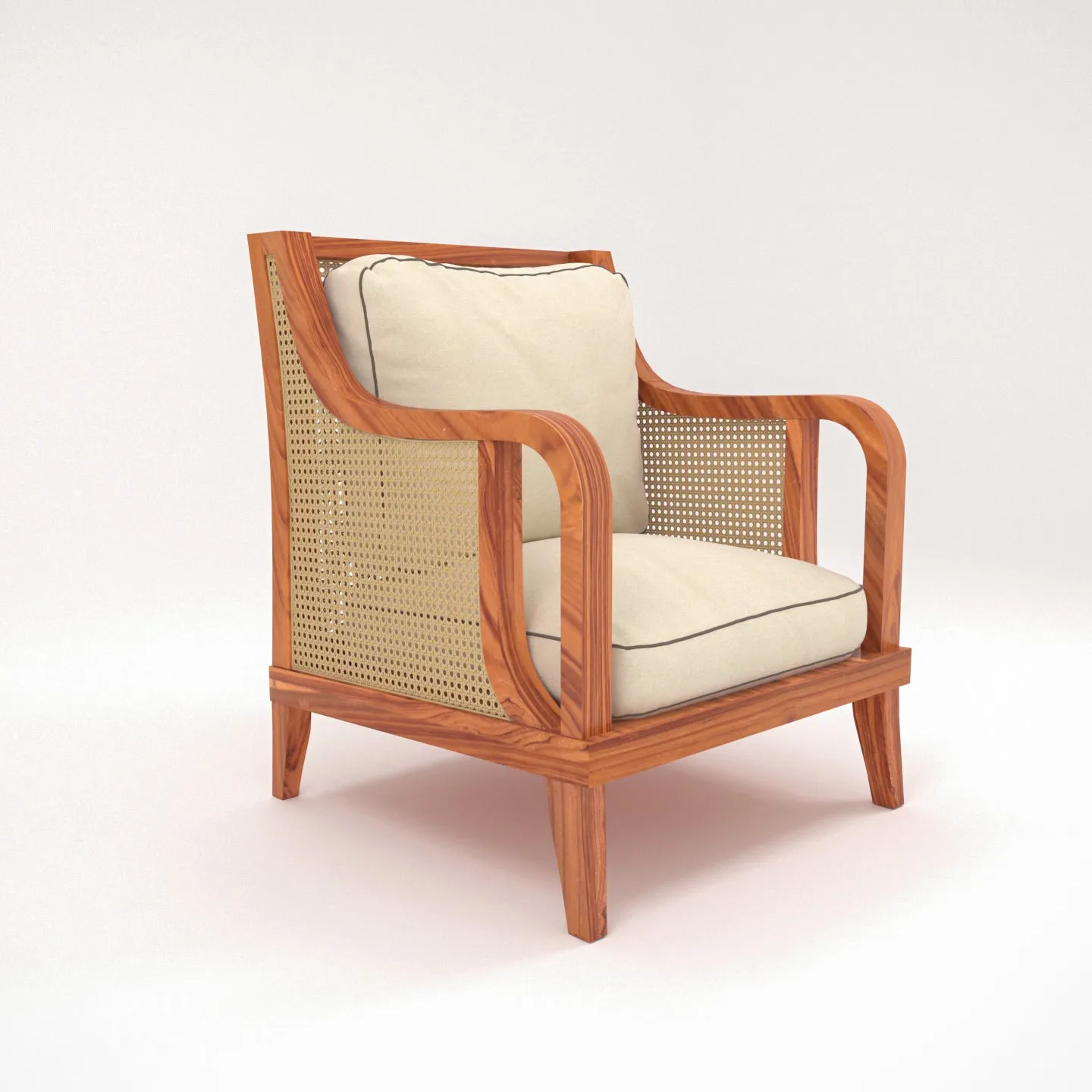 Solid Teak Wooden Comfy Upholstered Handmade Cane Chair