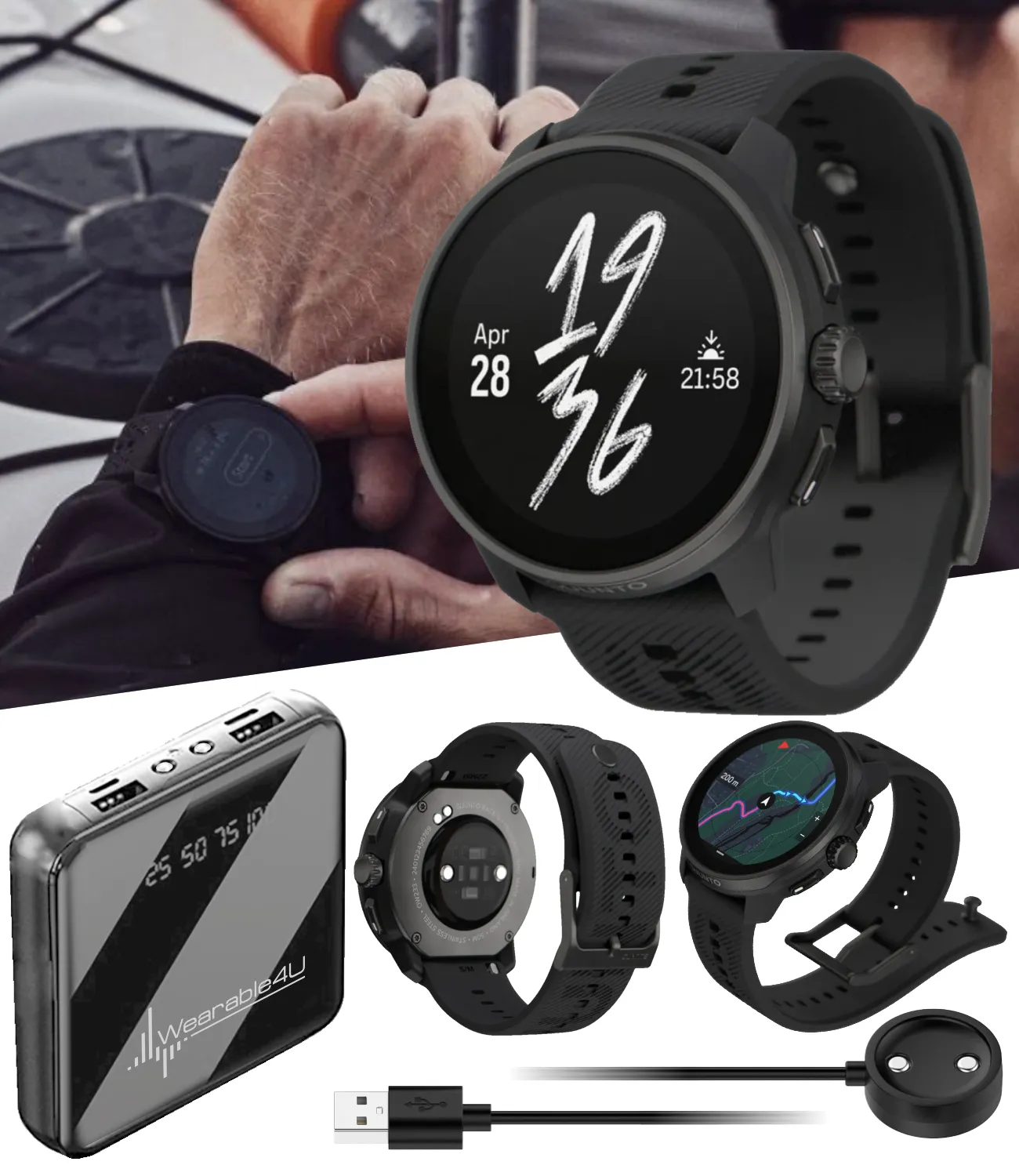 Suunto Race S GPS Sports Smartwatch, AMOLED Touchscreen w/ 13D Standby, Dualband GNSS, Global Offline Map, Advanced Training, Wearable4U