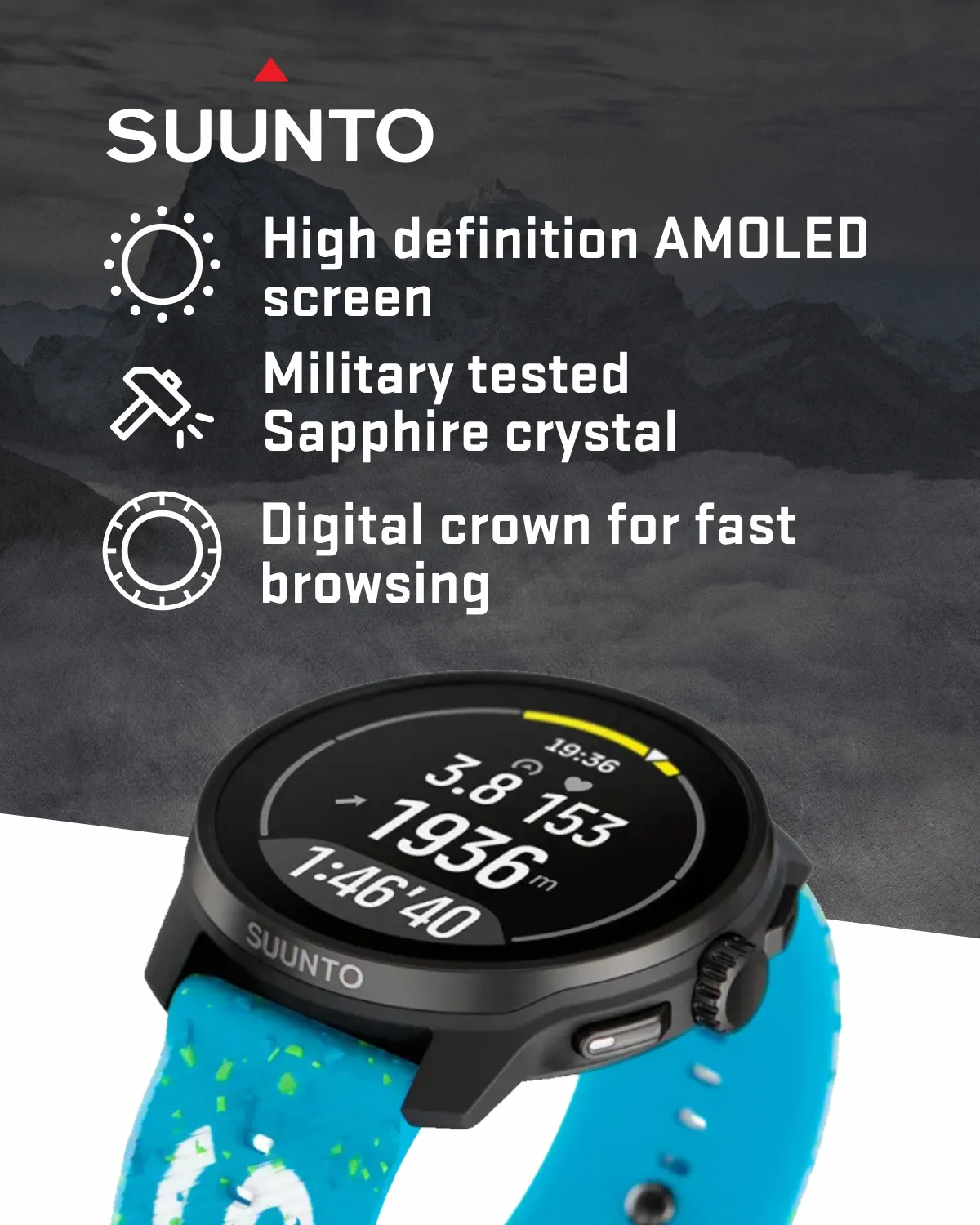 Suunto Race S GPS Sports Smartwatch, AMOLED Touchscreen w/ 13D Standby, Dualband GNSS, Global Offline Map, Advanced Training, Wearable4U