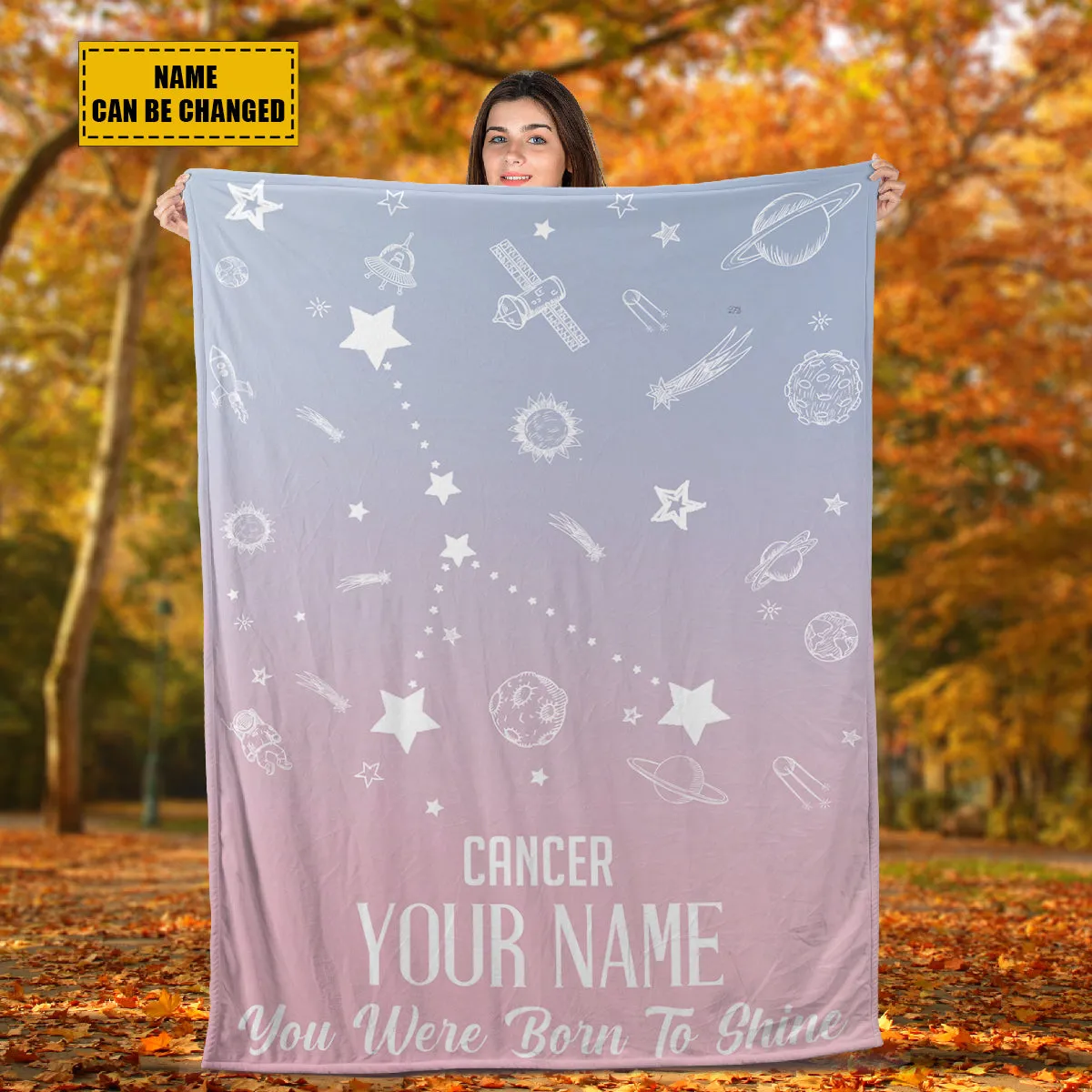 Teesdily | Cancer Customized Fleece Blanket Constellation Blanket You Were Born To Shine Fleece Personalized Name Zodiac Blankets Astrology Gifts