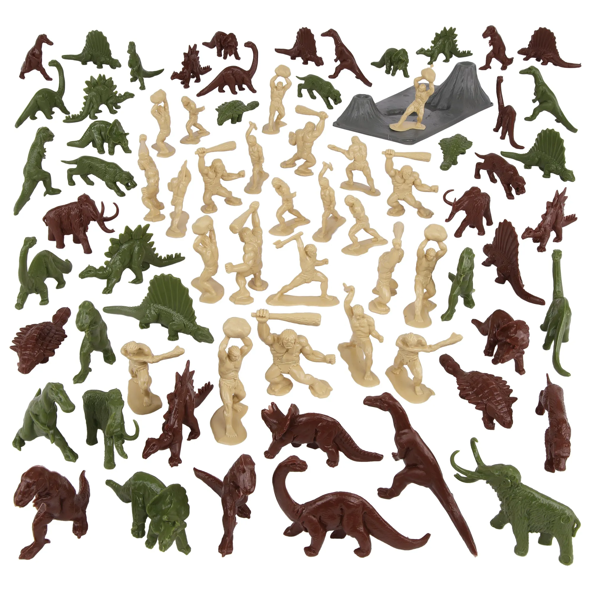 TimMee Bucket of Prehistoric DINOSAUR & CAVEMAN - 83pc Plastic Figures & Terrain