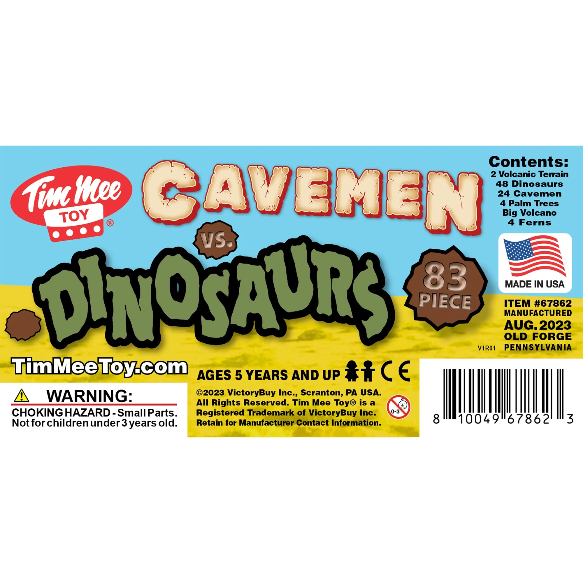 TimMee Bucket of Prehistoric DINOSAUR & CAVEMAN - 83pc Plastic Figures & Terrain