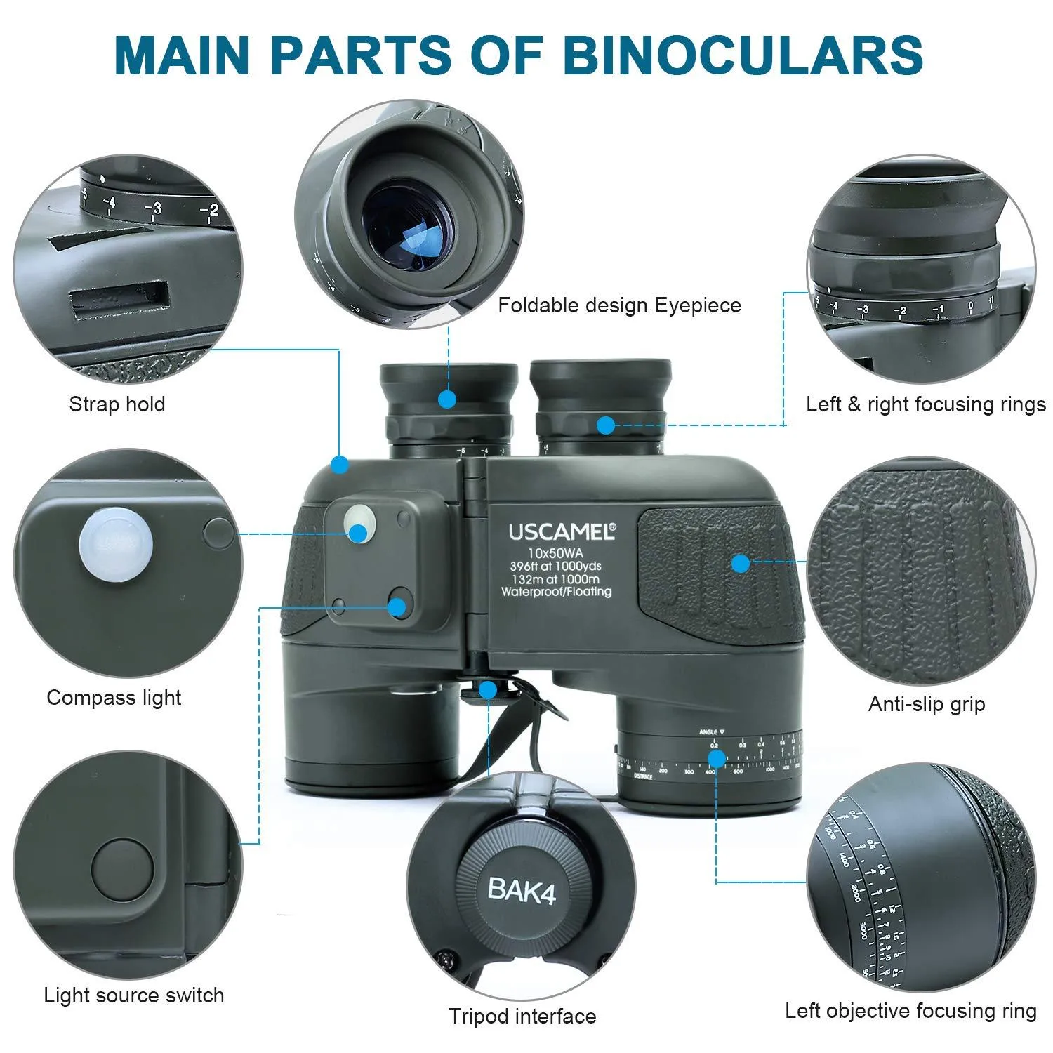 USCAMEL 10X50 Marine Binoculars with Rangefinder Compass.