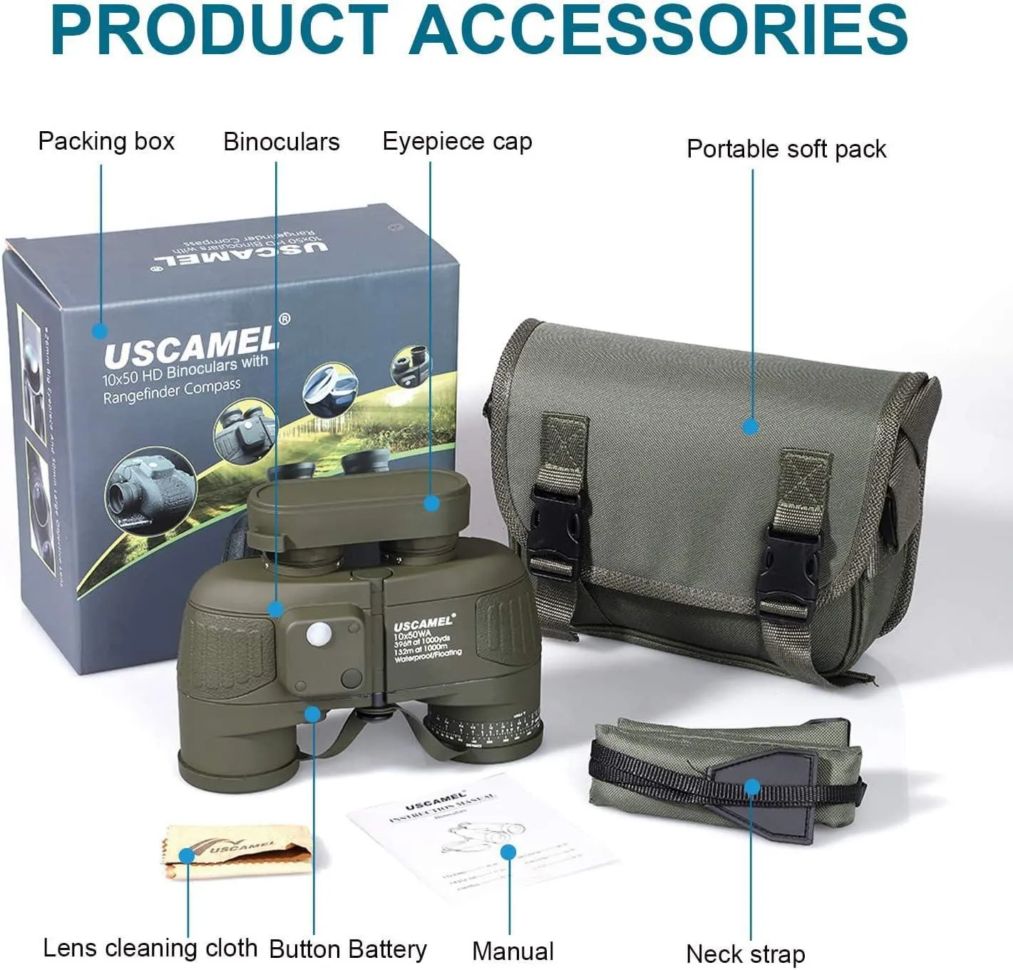 USCAMEL 10X50 Marine Binoculars with Rangefinder Compass.