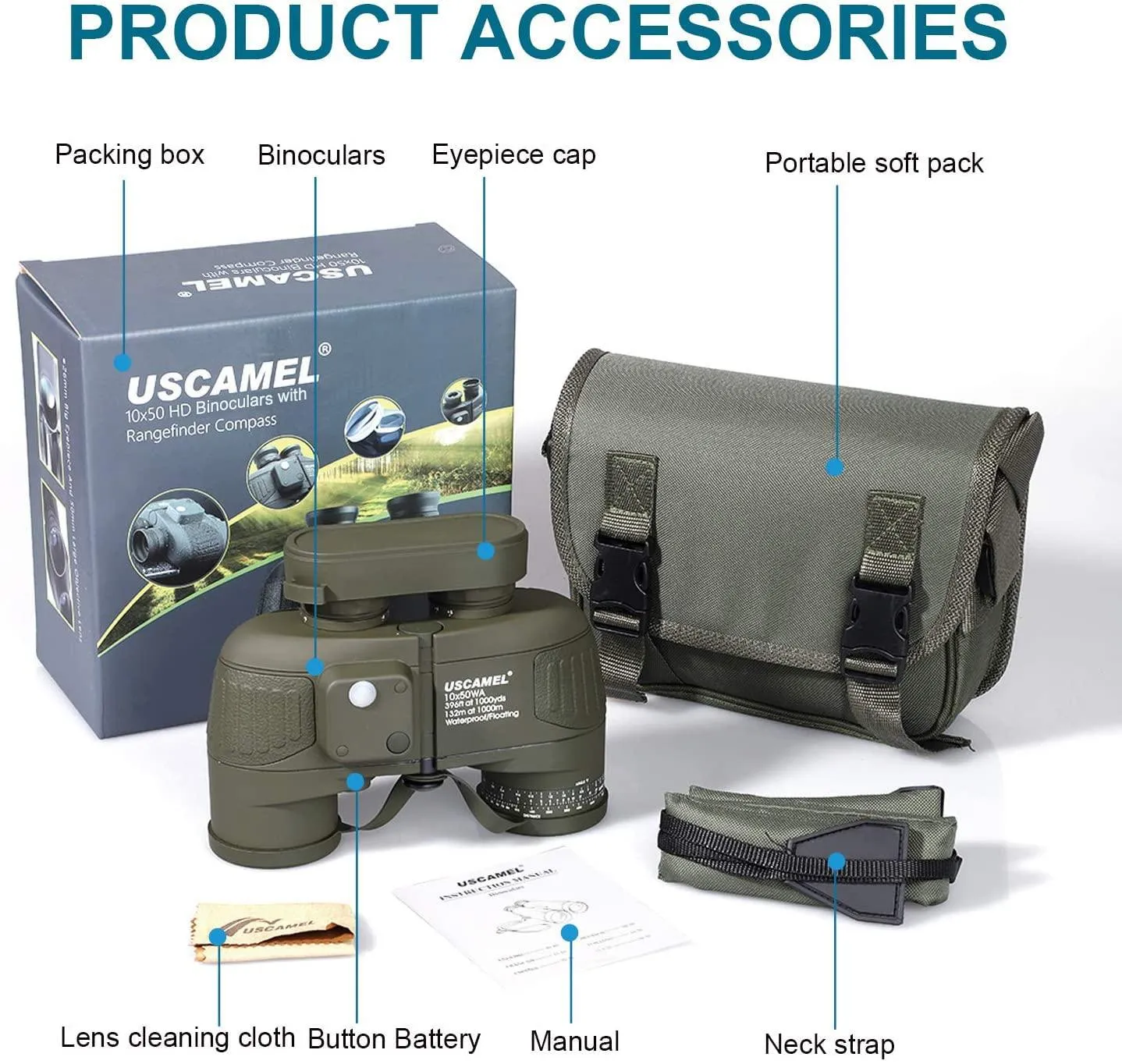 USCAMEL 10X50 Marine Binoculars with Rangefinder Compass.